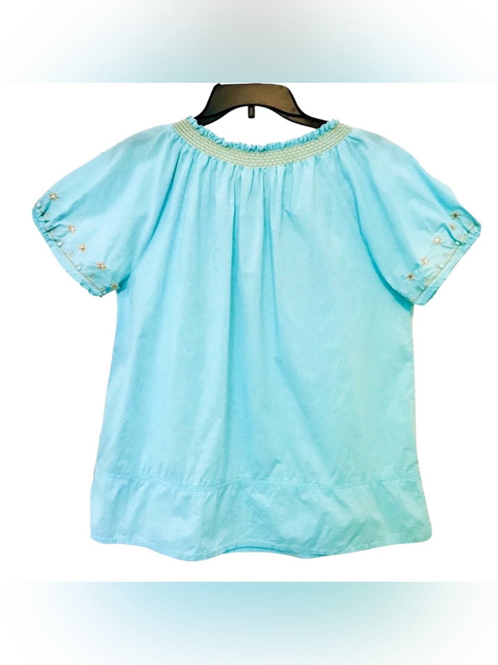KC Khakis & Co. Womens M Mint Peasant Embroidered Beaded Short Sleeve Boho Top - Picture 8 of 10